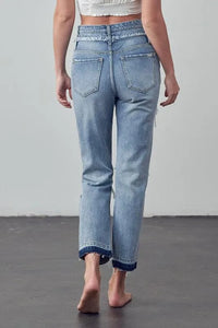 High Rise Double Waistband Released Hem Jeans - Jessiz Boutique