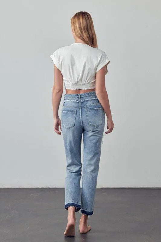 High Rise Double Waistband Released Hem Jeans - Jessiz Boutique