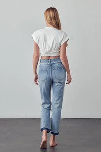 High Rise Double Waistband Released Hem Jeans - Jessiz Boutique
