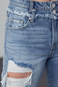 High Rise Double Waistband Released Hem Jeans - Jessiz Boutique