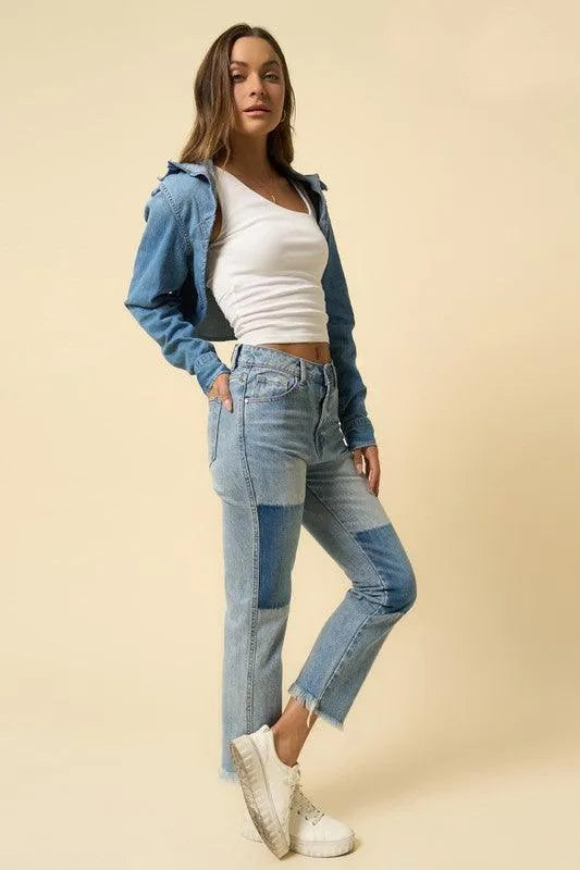 High Rise Frayed Hem Straight Jeans - Jessiz Boutique