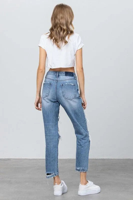 High Rise Heavy Destroyed Mom Jeans - Jessiz Boutique