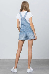 High Rise Roll Up Denim Overall Romper - Jessiz Boutique