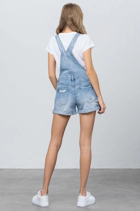 High Rise Roll Up Denim Overall Romper - Jessiz Boutique