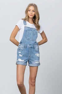High Rise Roll Up Denim Overall Romper - Jessiz Boutique