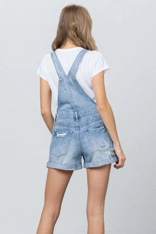 High Rise Roll Up Denim Overall Romper - Jessiz Boutique