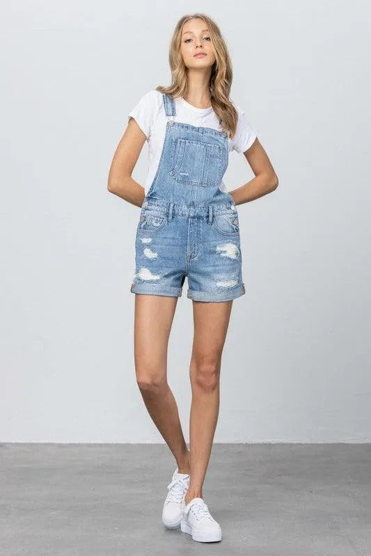 High Rise Roll Up Denim Overall Romper - Jessiz Boutique