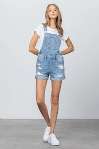 High Rise Roll Up Denim Overall Romper - Jessiz Boutique