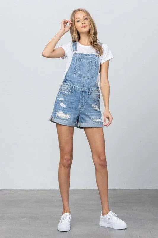 High Rise Roll Up Denim Overall Romper - Jessiz Boutique