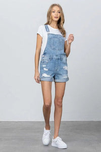 High Rise Roll Up Denim Overall Romper - Jessiz Boutique