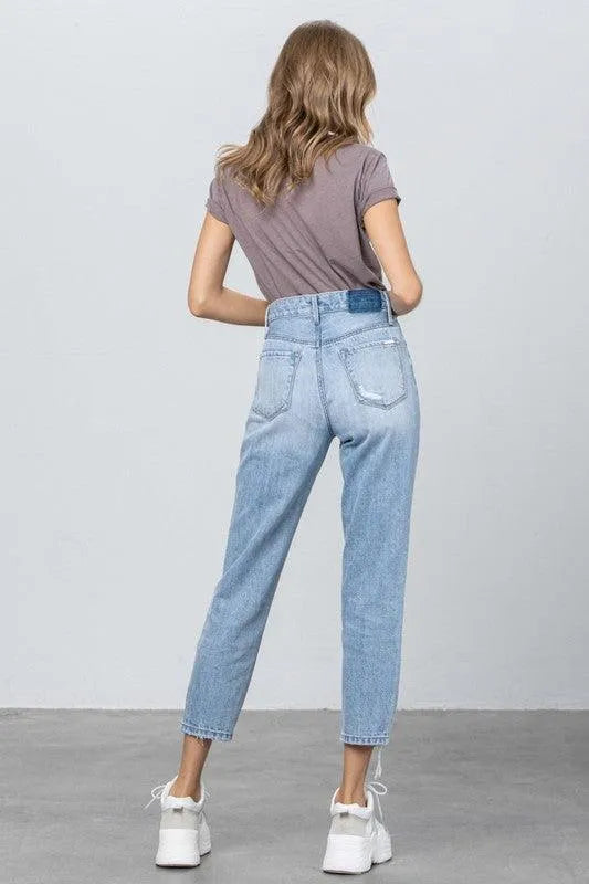 High Waist Ripped Hem Tapered Jeans - Jessiz Boutique