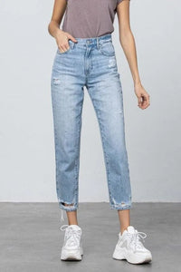High Waist Ripped Hem Tapered Jeans - Jessiz Boutique