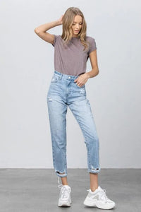 High Waist Ripped Hem Tapered Jeans - Jessiz Boutique