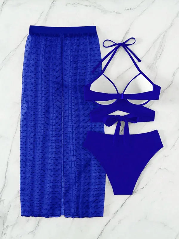 Bikini Mesh Skirt Three-Piece Set