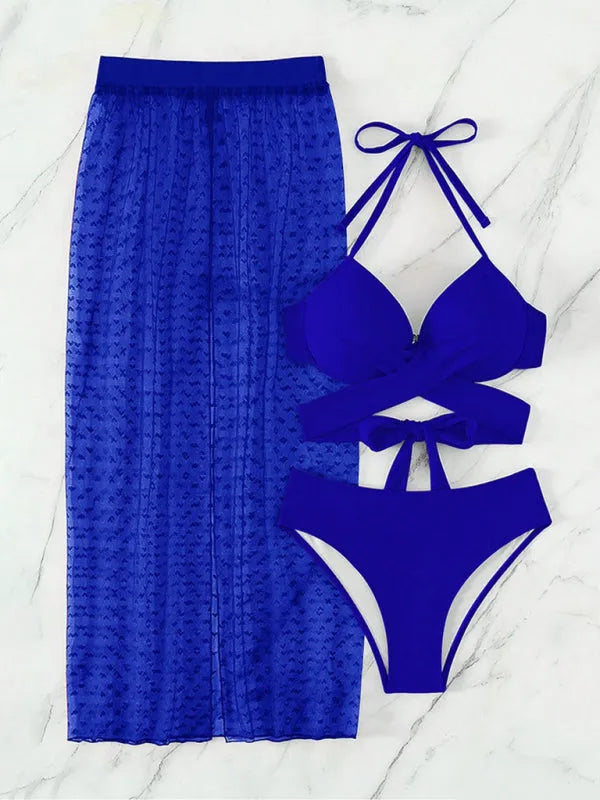 Bikini Mesh Skirt Three-Piece Set