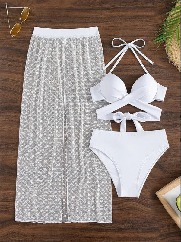 Bikini Mesh Skirt Three-Piece Set