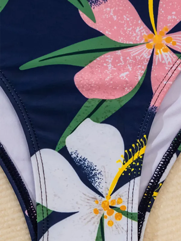 High Waist Bikini Ruffle Leaf Print Swimsuit