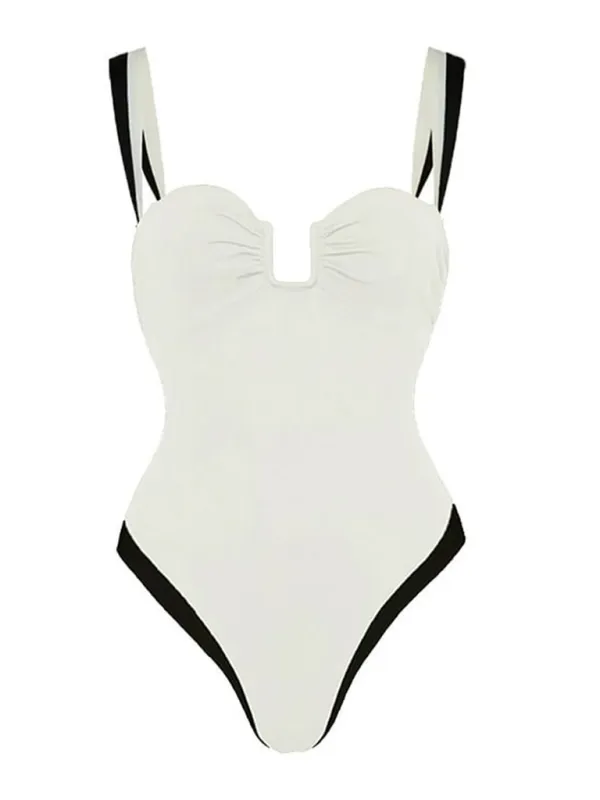 Black and White Elegant Contrast One-Piece Swimsuit