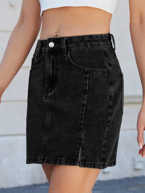 Fashionable Slit Denim Hip Skirt