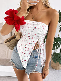 Women's Sexy Tube Top Irregular Hem Floral Top