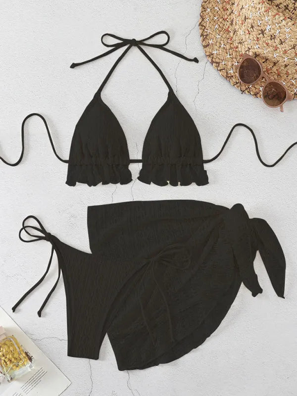 Lace Up Hot Springs Swimsuit Three-Piece Set