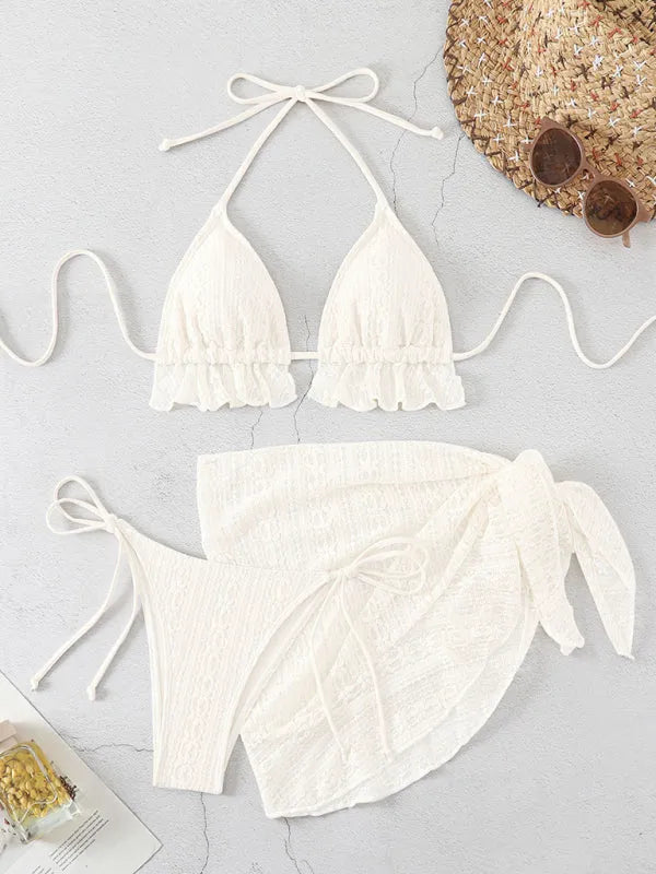 Lace Up Hot Springs Swimsuit Three-Piece Set
