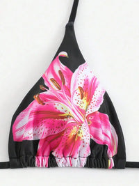 Retro Flower Print Tropical Skirt Beach Three-Piece Set