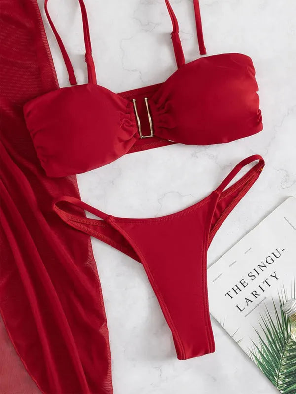 Swimsuit Three-Piece Bikini U-Shaped Decoration Swimsuit