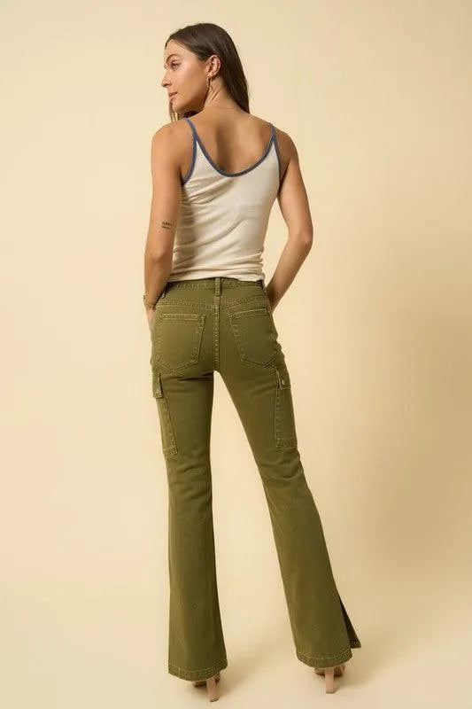 Insane Gene Olive Cargo Slit Jeans - Jessiz Boutique