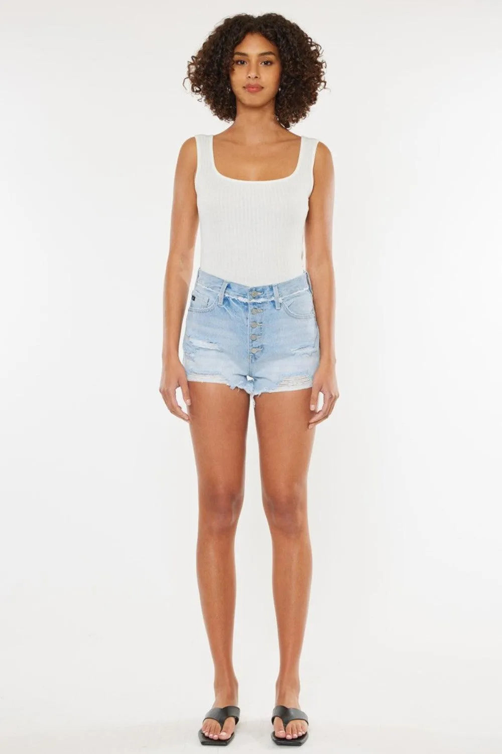 Kancan Distressed Button Fly Medium Denim Shorts - Jessiz Boutique