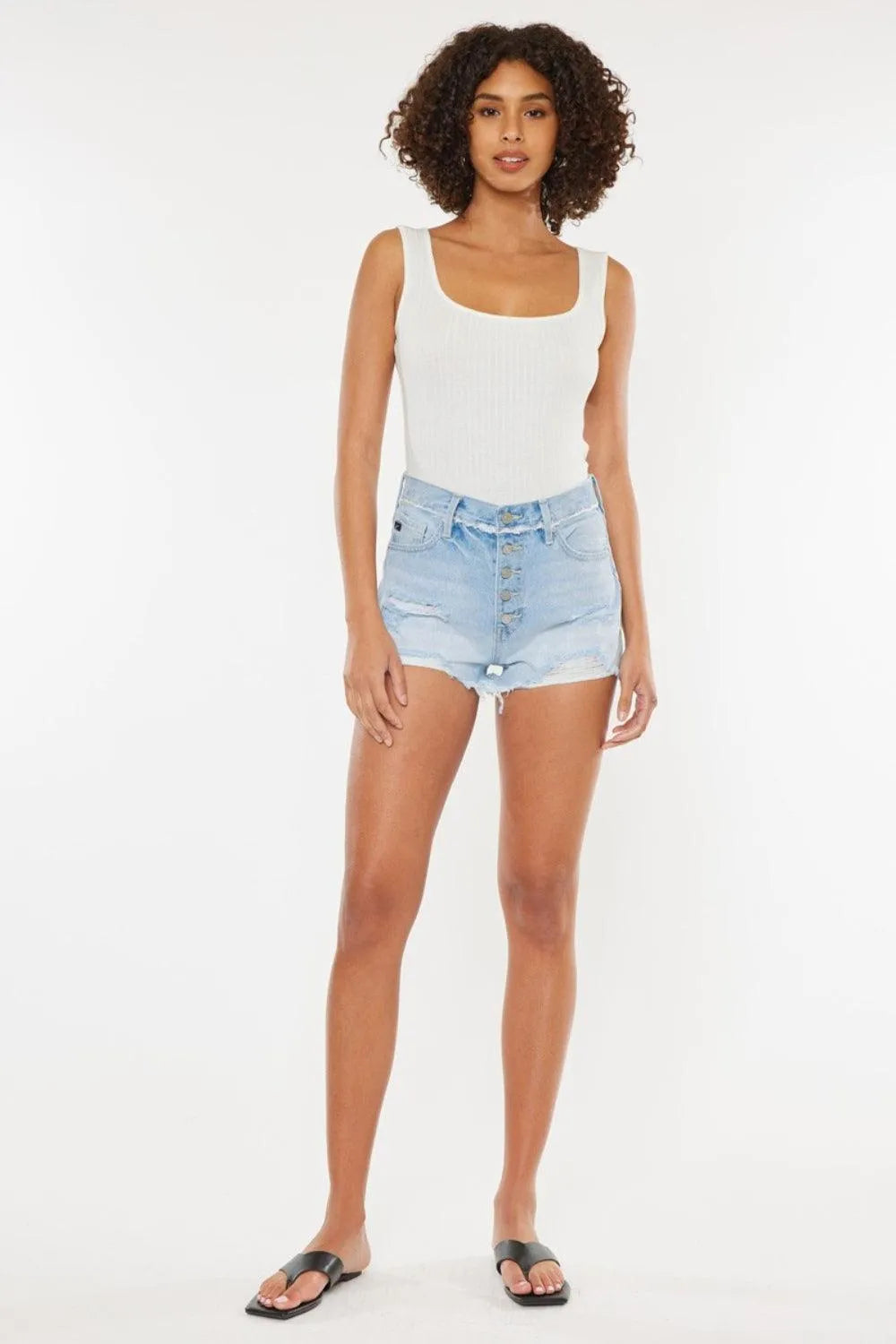 Kancan Distressed Button Fly Medium Denim Shorts - Jessiz Boutique