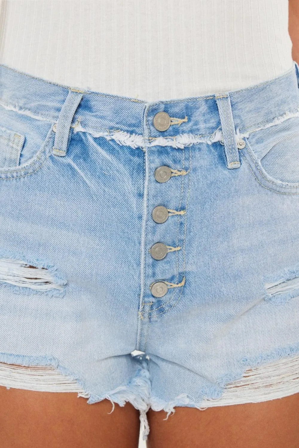 Kancan Distressed Button Fly Medium Denim Shorts - Jessiz Boutique