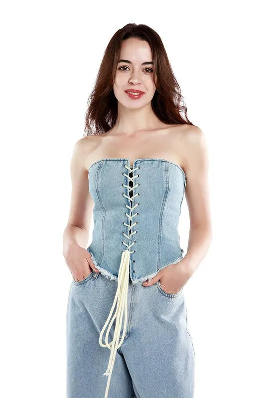 Lace Up Denim Corset Top - Jessiz Boutique