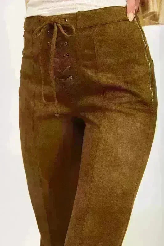Lace Up Suede Flared Pants - Jessiz Boutique
