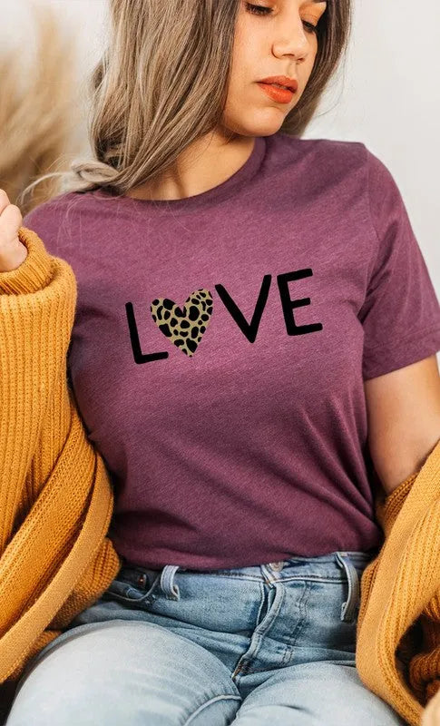 Love Leopard Print Heart Valentines Graphic Tee - Jessiz Boutique