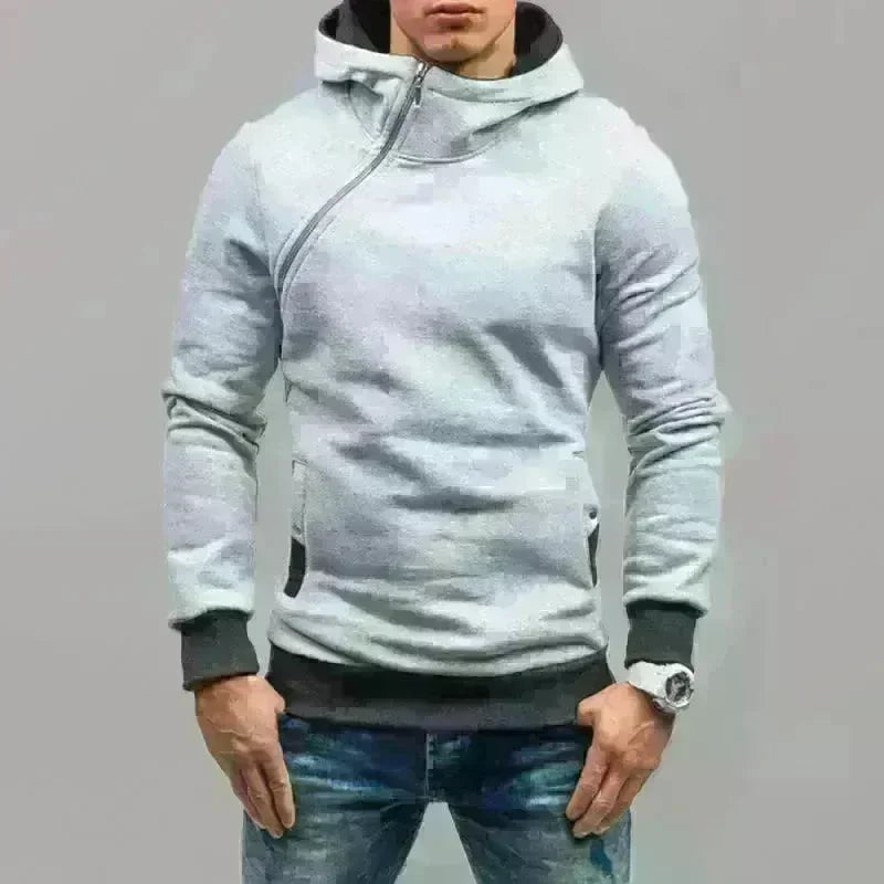 Men's Diagonal Zipper Long-Sleeved Hoodie - Jessiz Boutique