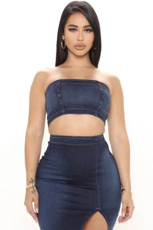 Miami Skirt Set in Dark Denim - Jessiz Boutique