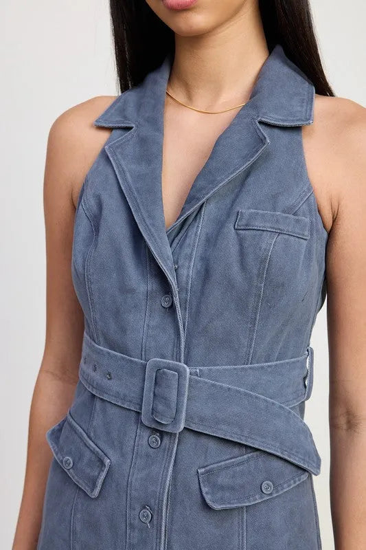 Mini Halter Collared Sleeveless Dress - Jessiz Boutique