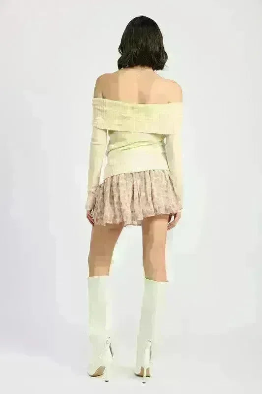 Mixed Media Off Shoulder Mini Dress - Jessiz Boutique