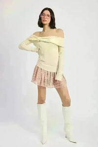 Mixed Media Off Shoulder Mini Dress - Jessiz Boutique