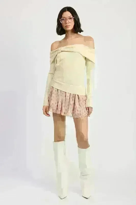 Mixed Media Off Shoulder Mini Dress - Jessiz Boutique