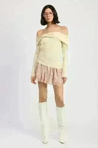Mixed Media Off Shoulder Mini Dress - Jessiz Boutique