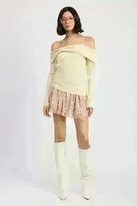 Mixed Media Off Shoulder Mini Dress - Jessiz Boutique
