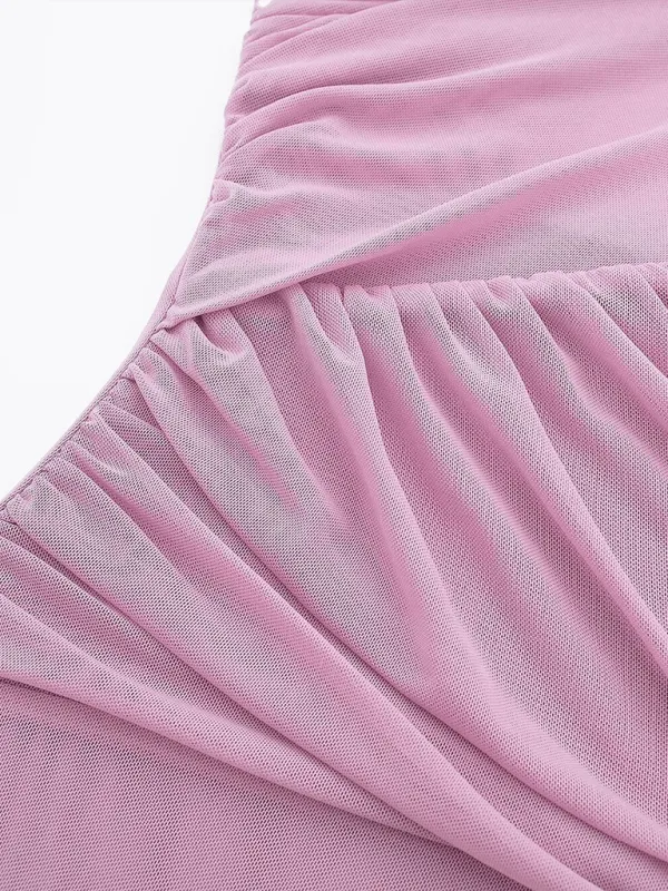 New Asymmetric Pleated Tulle Bodysuit - Jessiz Boutique