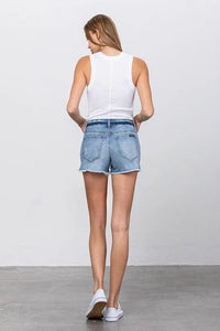 Ripped Roll Up Leg Denim Shorts - Jessiz Boutique