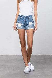 Ripped Roll Up Leg Denim Shorts - Jessiz Boutique