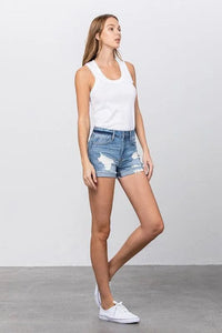 Ripped Roll Up Leg Denim Shorts - Jessiz Boutique
