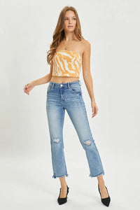 RISEN High Rise Distressed Cropped Straight Jeans - Jessiz Boutique