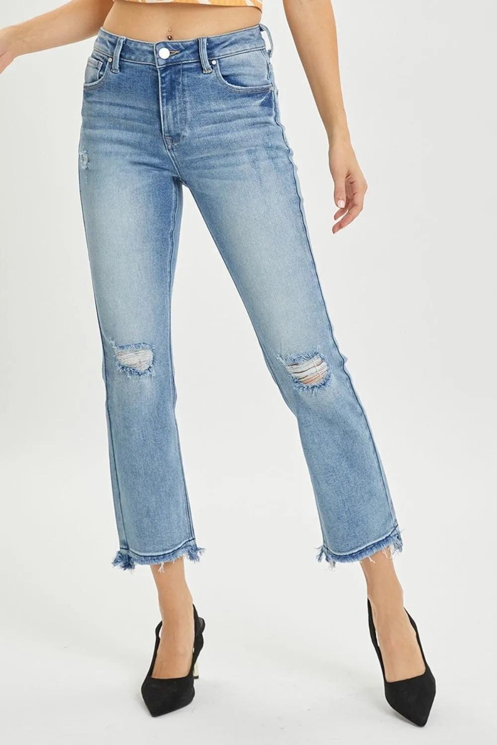 RISEN High Rise Distressed Cropped Straight Jeans - Jessiz Boutique