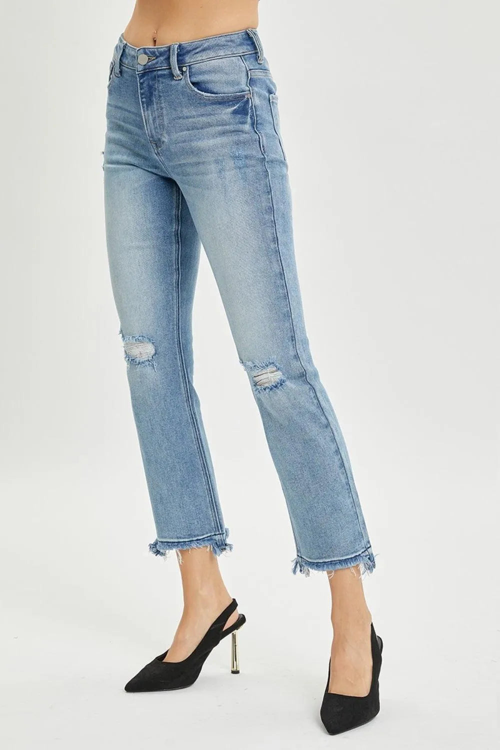 RISEN High Rise Distressed Cropped Straight Jeans - Jessiz Boutique